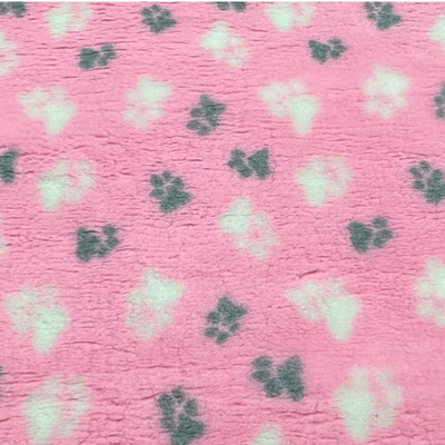 Dry Bed - Non Slip - Pink with Grey & White Paws (Washable Vet Bed)