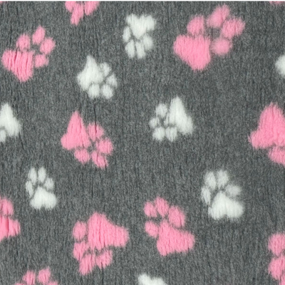 Dry Bed - Non Slip - Grey with Pink & White Paws (Washable Vet Bed)