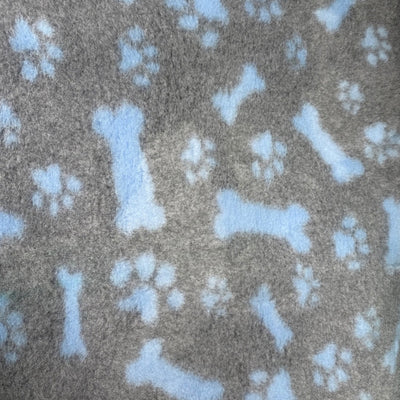 Dry Bed - Greenback - Grey with Light Blue Paws & Bones (Washable Vet Bed)