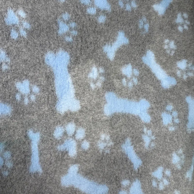 Dry Bed - Greenback - Grey with Light Blue Paws & Bones (Washable Vet Bed) Thorncombe Pet Supplies