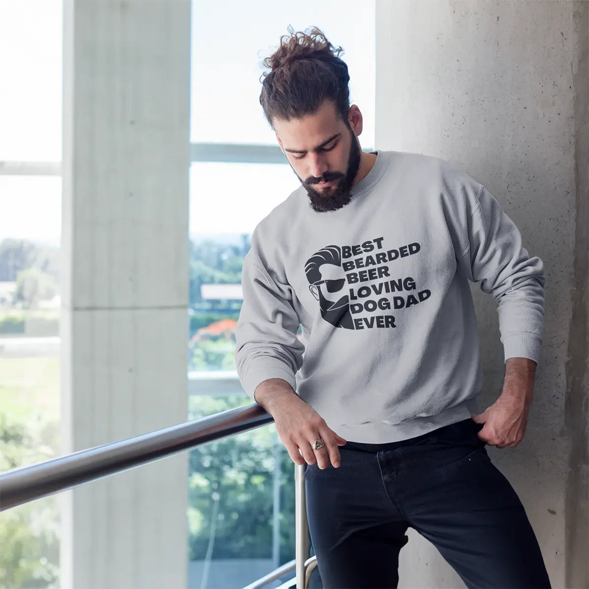 premium bearded dog dad hoodie casual wear