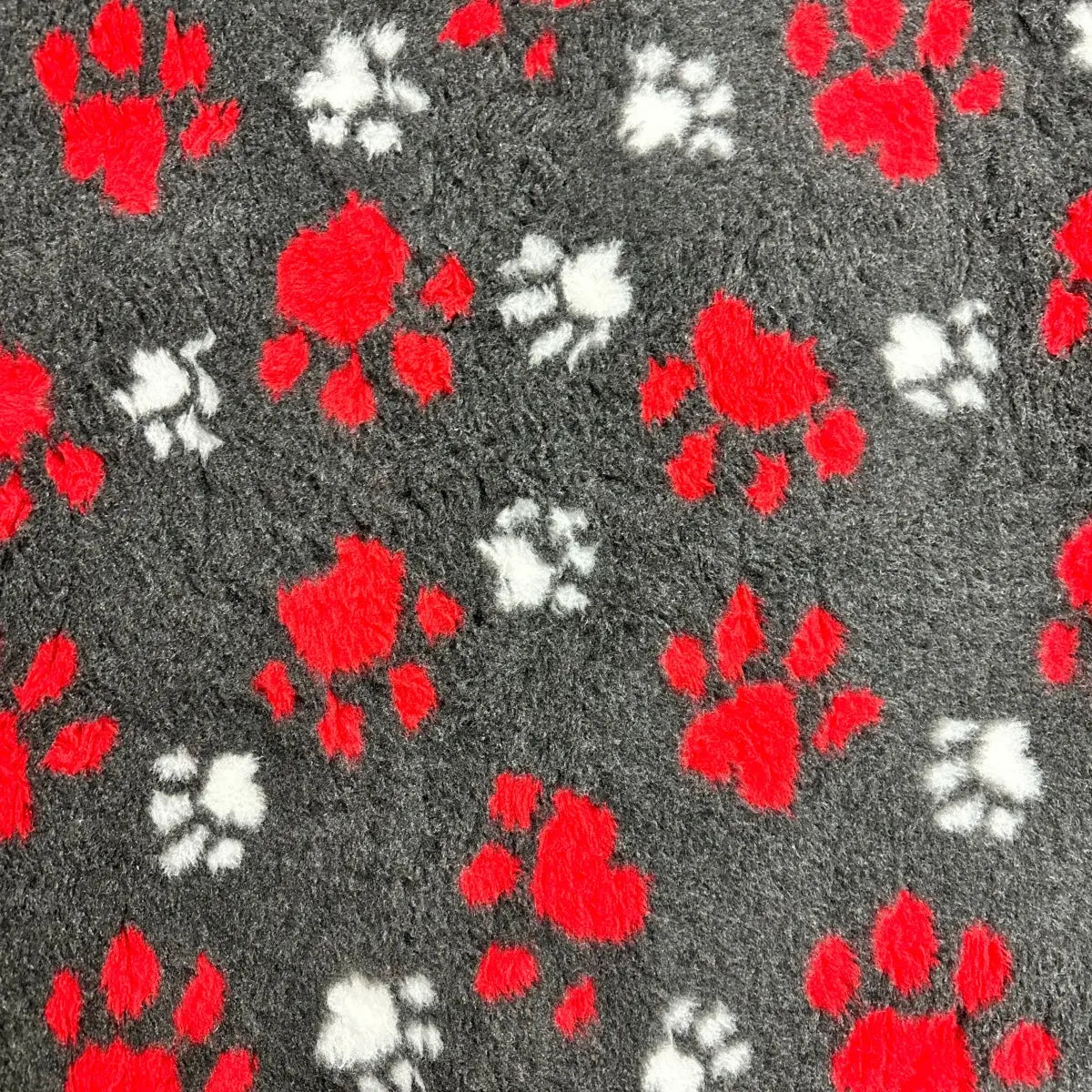 Dry Bed (Vet Bed) - Charcoal with Red Paws Greenback Thorncombe Pet Supplies