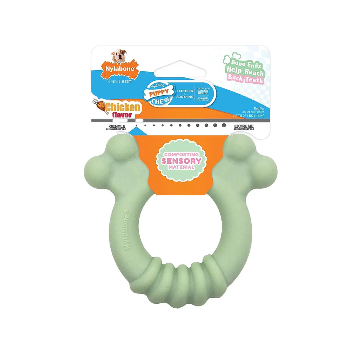 Nylabone Puppy Chew Tactile Ring – Chicken Flavour Teething Toy Nylabone