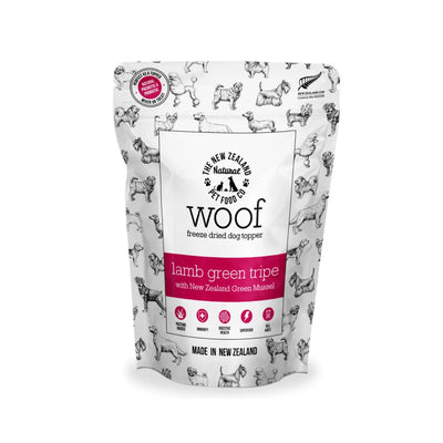 Woof Lamb Green Tripe & Mussel Dog Food Topper 180g The NZ Natural Pet Food Co.