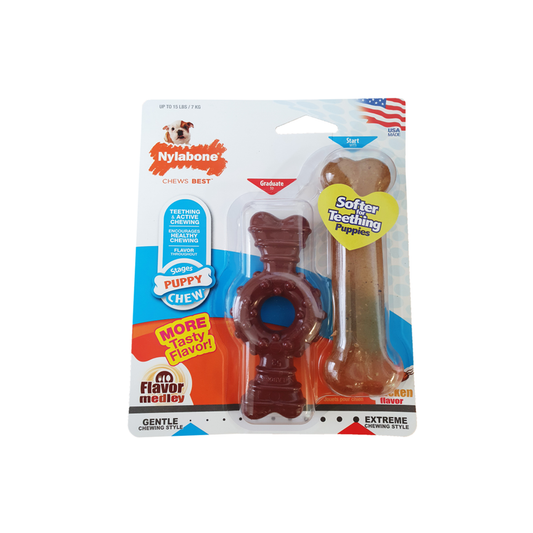 Nylabone Puppy Chew Ring & Bone Twin Pack