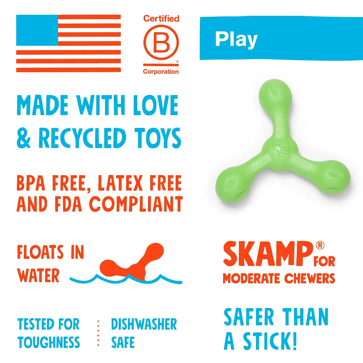 West Paw Skamp Dog Toy – Durable Tug & Toss Toy for Active Dogs West Paw