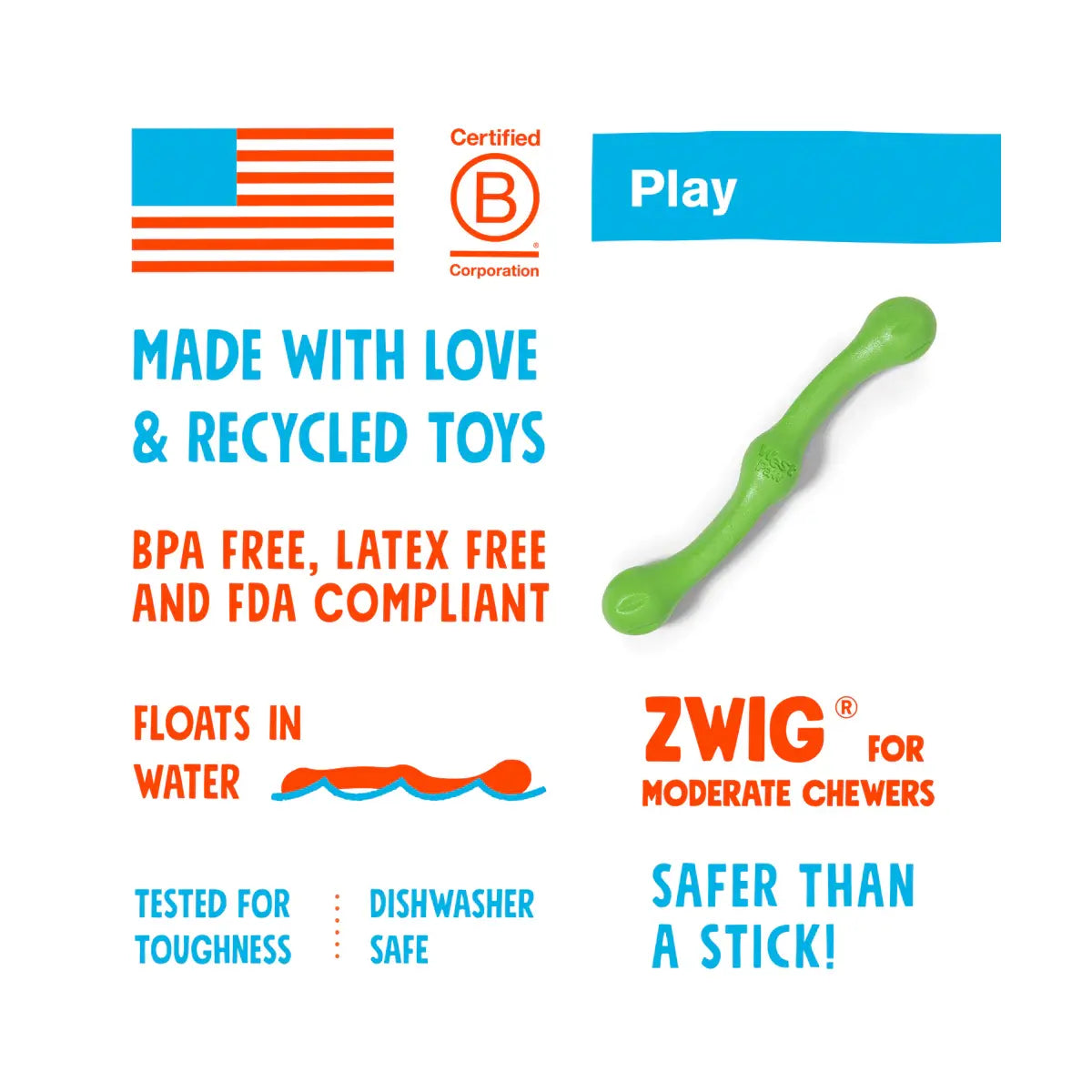 West Paw Zwig Dog Toy – Twisty Tug & Chew Toy for Interactive Play West Paw