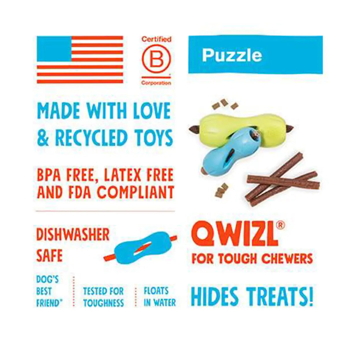West Paw Qwizl Dog Toy – Treat-Holding Puzzle & Chew Toy West Paw
