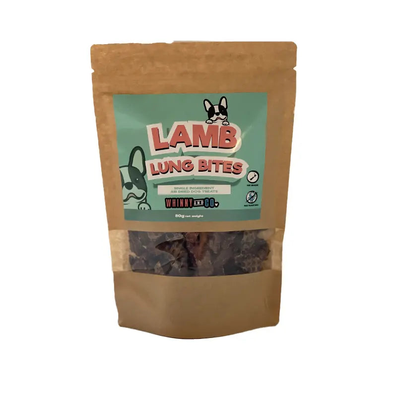 Premium Air-Dried Lamb Lung Bites for Dogs 80g - Natural, Healthy Dog Treats Whinny and Co