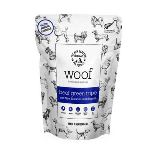 Woof Beef Green Tripe & Mussel Dog Treats 50g