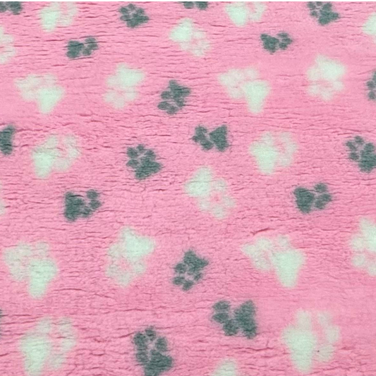 Dry Bed (Vet Bed) - Non Slip Pink with Grey & White Paws