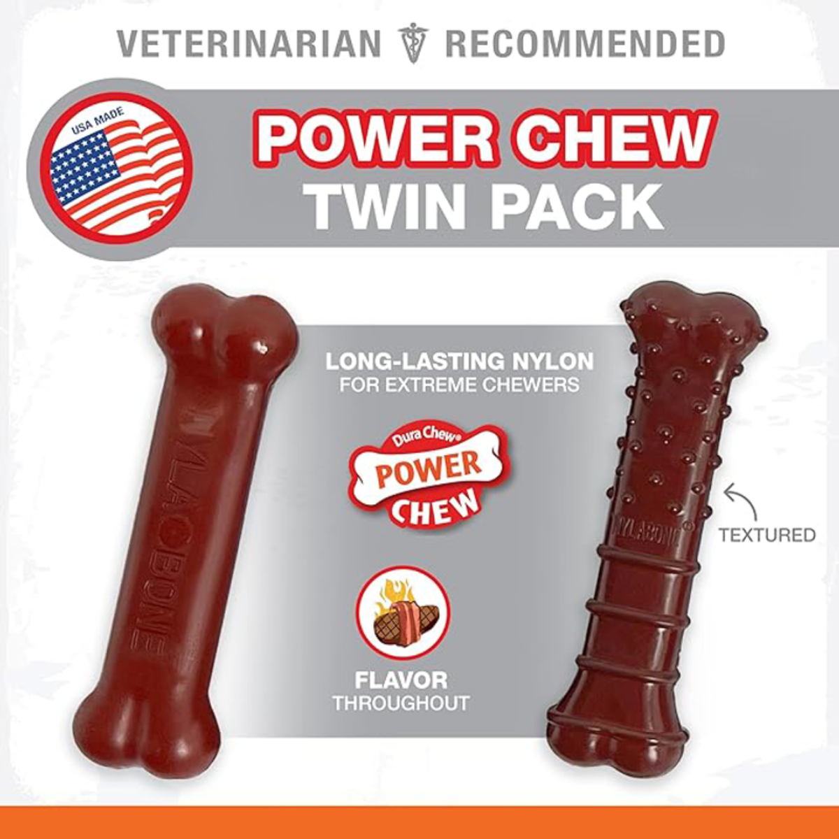 Nylabone Power Chew Basted Bone Twin Pack - Regular