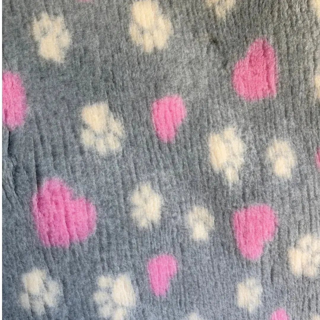 Vet Bed / Dry Bed – Greenback – Grey with Pink Hearts & White Paws | Washable Moisture-Wicking Dog Bedding NZ