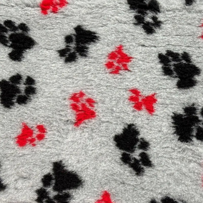 Grey Vet Bed with Red and Black Paws